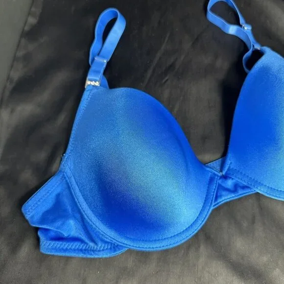 Mopas Intimates Blue Bra Rhinestone Straps Adjustable Straps Underwire - Picture 3 of 11